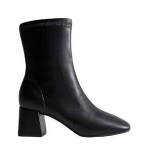 Black Faux Leather Ankle Boots With Block Heel‎ & Side Zipper Design Women 8.5